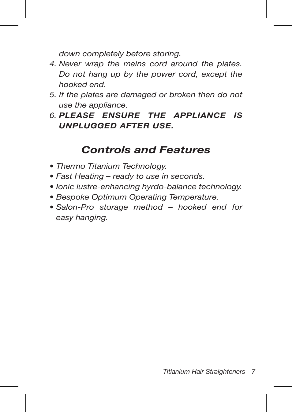 Controls and features | John Mills Titanium Hair Straightener User Manual | Page 7 / 12