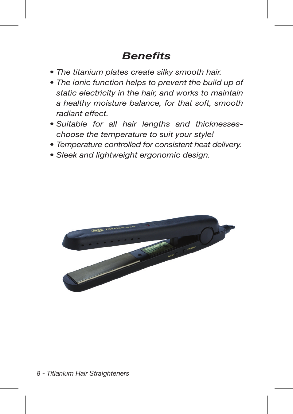 Beneﬁts | John Mills Titanium Hair Straightener User Manual | Page 8 / 12