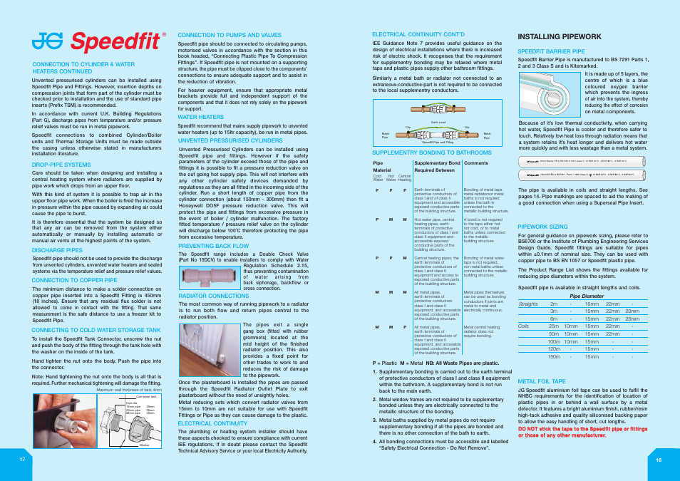 Installing pipework | John Mills Speedfit KM39767 User Manual | Page 10 / 16