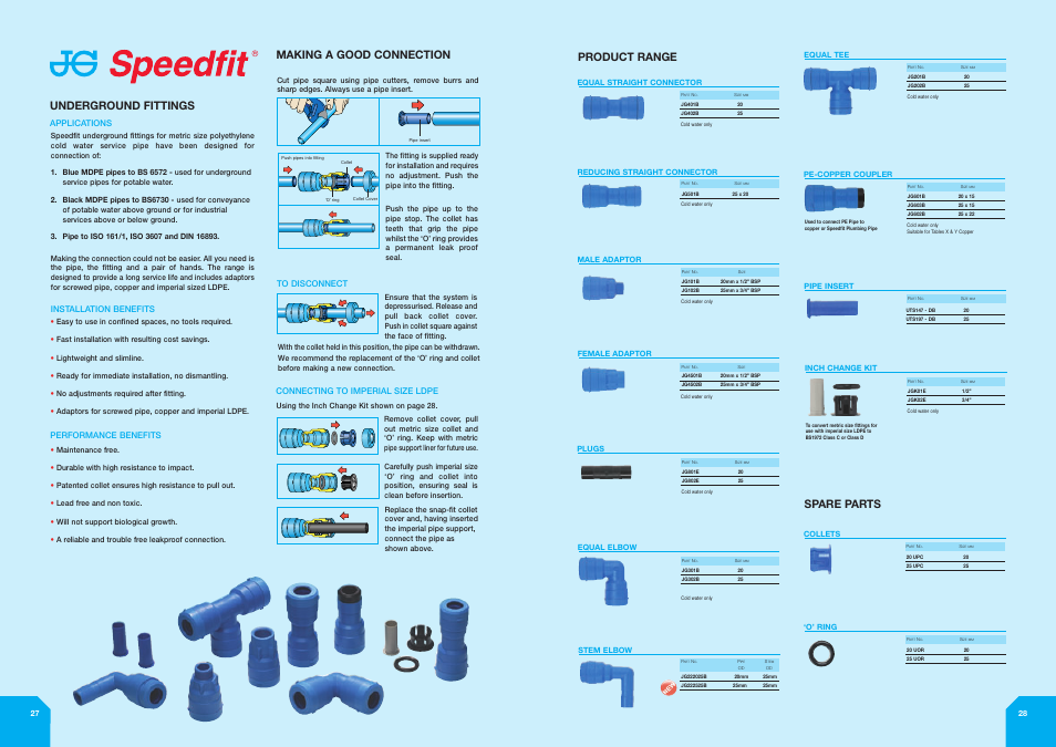 Underground fittings, Product range, Spare parts | Making a good connection | John Mills Speedfit KM39767 User Manual | Page 15 / 16