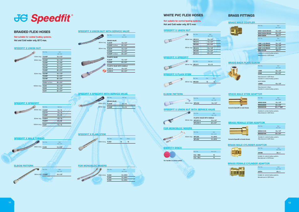 Braided flexi hoses, Brass fittings, White pvc flexi hoses | John Mills Speedfit KM39767 User Manual | Page 7 / 16
