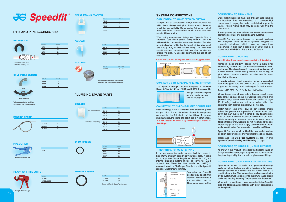 Plumbing spare parts, Pipe and pipe accessories, System connections | John Mills Speedfit KM39767 User Manual | Page 9 / 16