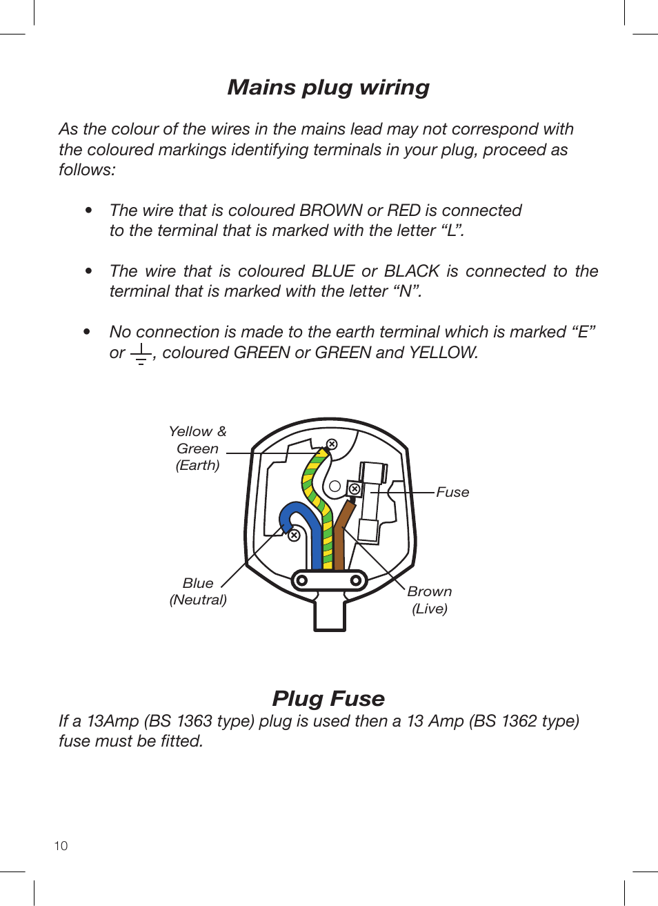 Mains plug wiring, Plug fuse | John Mills PRO CERAMIC STRAIGHTENERS User Manual | Page 10 / 12