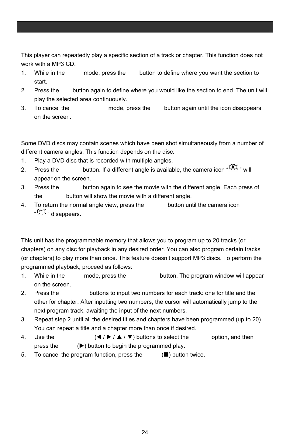 Operational features, A-b repeat function, Programmed playback | Jwin Z1055 User Manual | Page 25 / 36