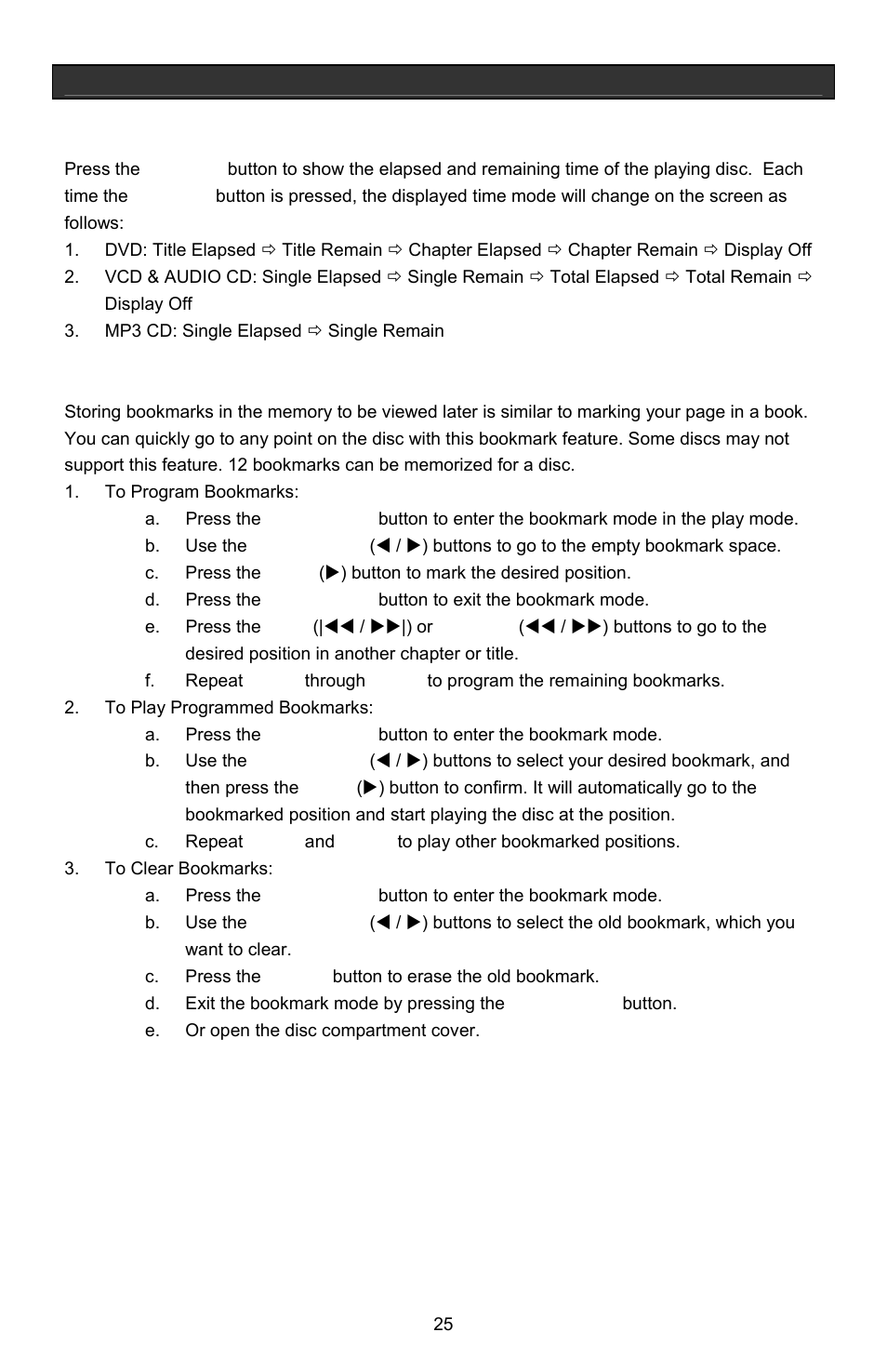 Operational features, Display feature, Bookmark feature | Jwin Z1055 User Manual | Page 26 / 36