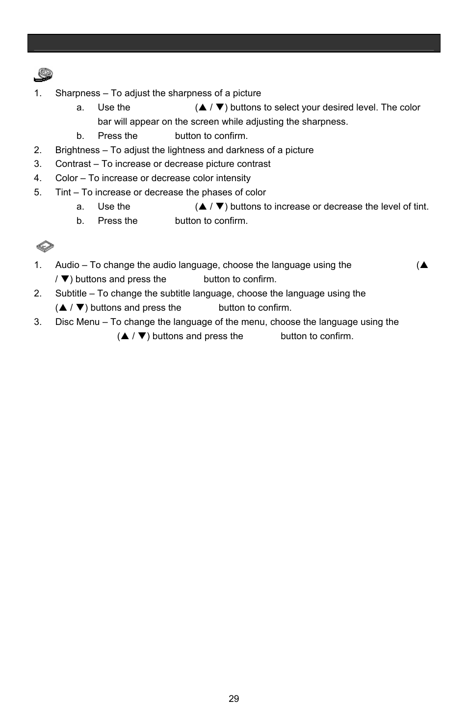 Setting up your dvd player, Video setup page, Preference setup page | Jwin Z1055 User Manual | Page 30 / 36