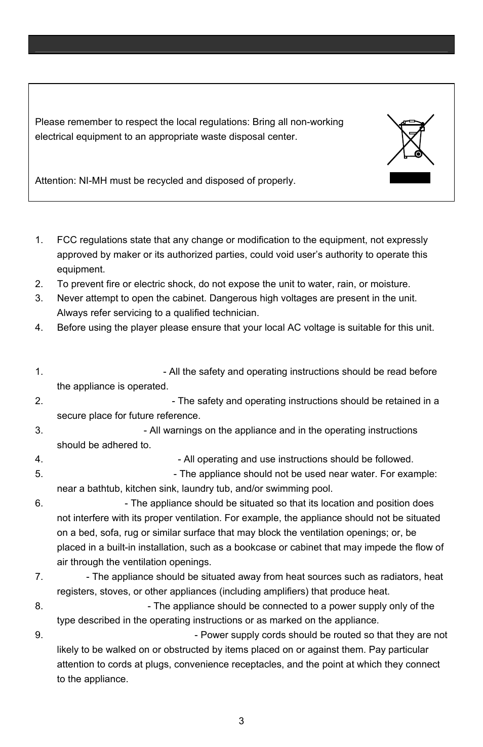 User safety guide, Important safety precautions, Important safety warnings | Important safety instructions | Jwin Z1055 User Manual | Page 4 / 36