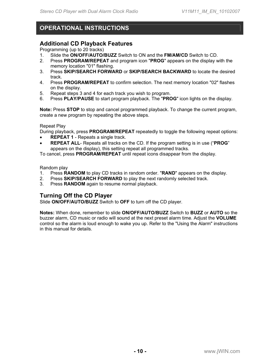 Jwin JL-CD815 User Manual | Page 11 / 16