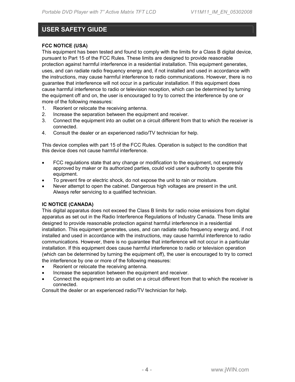 User safety giude | Jwin JDVD760 User Manual | Page 6 / 24