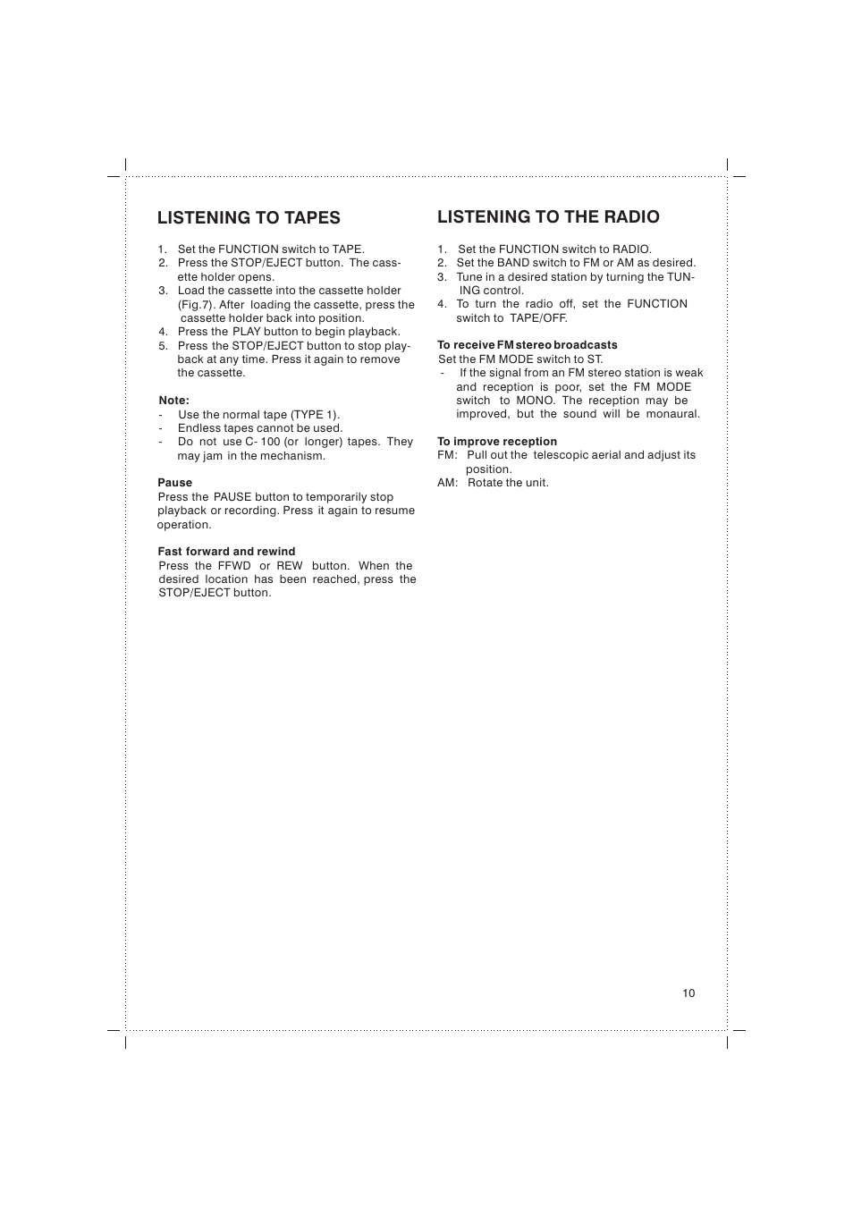 Listening to tapes listening to the radio | Jwin JX-43000D User Manual | Page 11 / 18