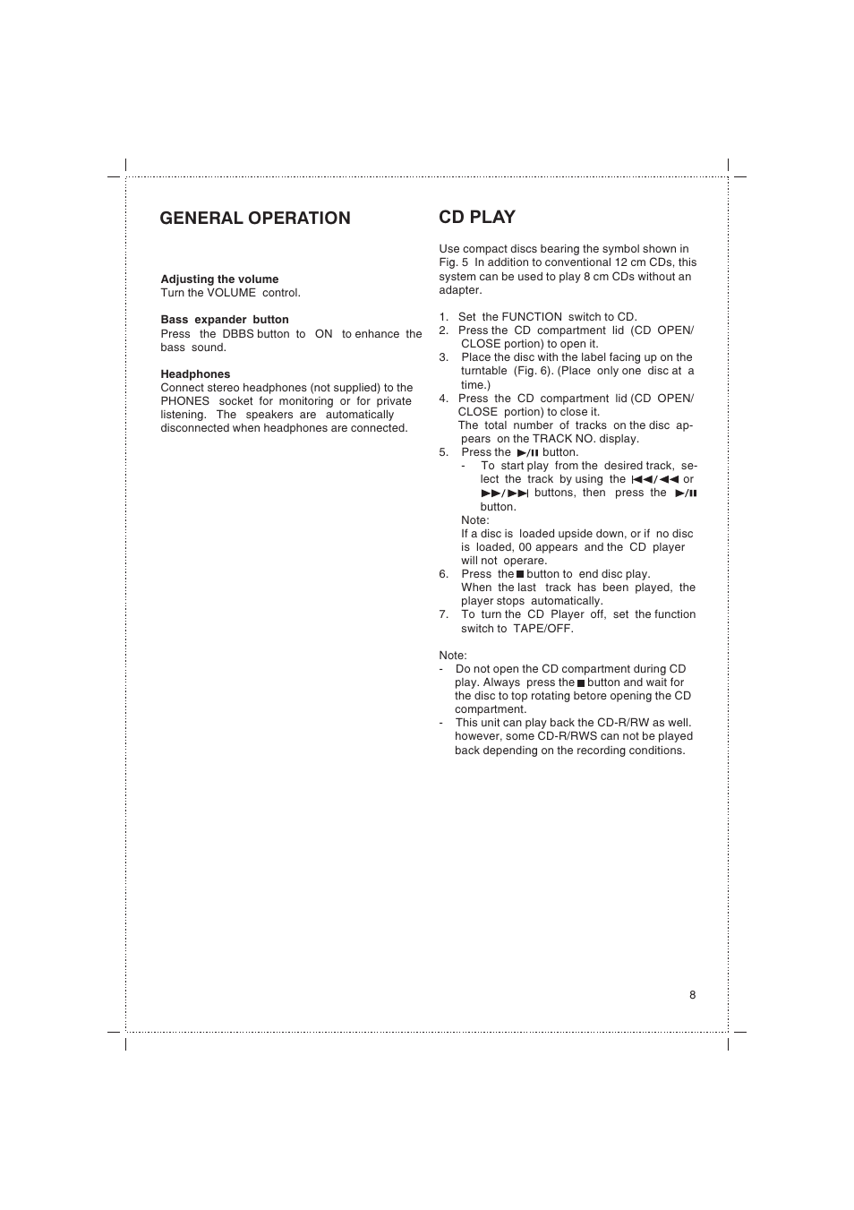 Cd play, General operation | Jwin JX-43000D User Manual | Page 9 / 18