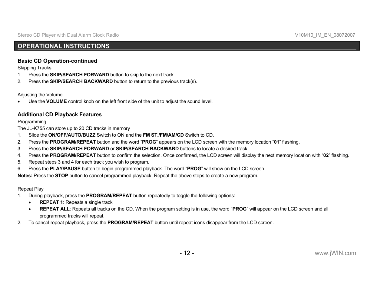 Jwin JL-K755 User Manual | Page 13 / 20