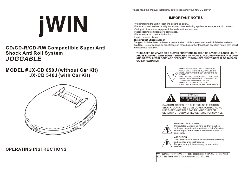 Jwin JX-CD 650J User Manual | 8 pages
