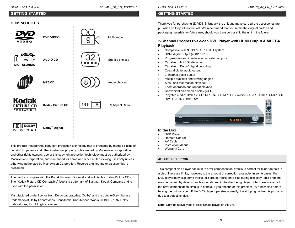 Jwin JD-VD518 User Manual | Page 5 / 16