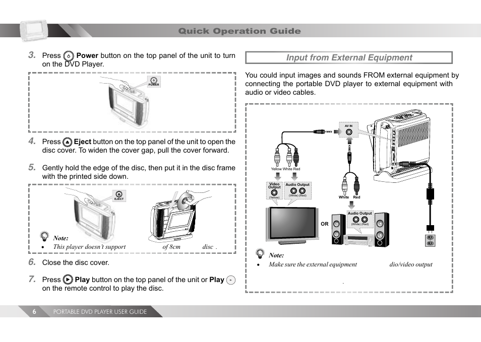 Input from external equipment | Jwin JD TV108 User Manual | Page 6 / 12