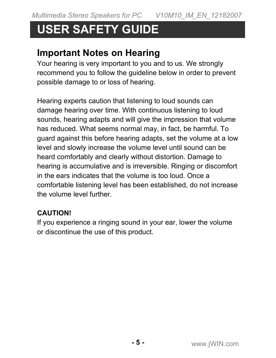 User safety guide | Jwin JS-P200 User Manual | Page 6 / 11