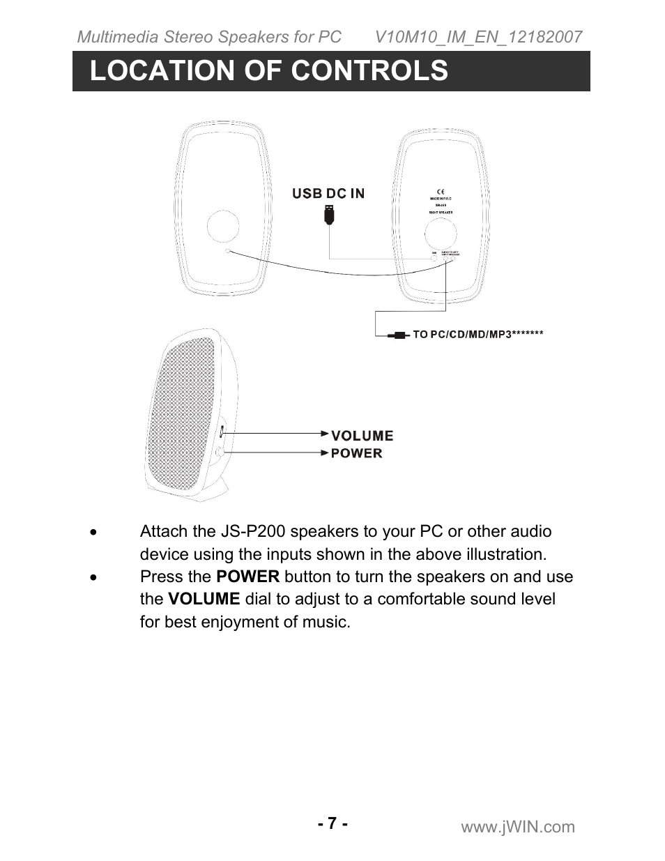 Location of controls | Jwin JS-P200 User Manual | Page 8 / 11