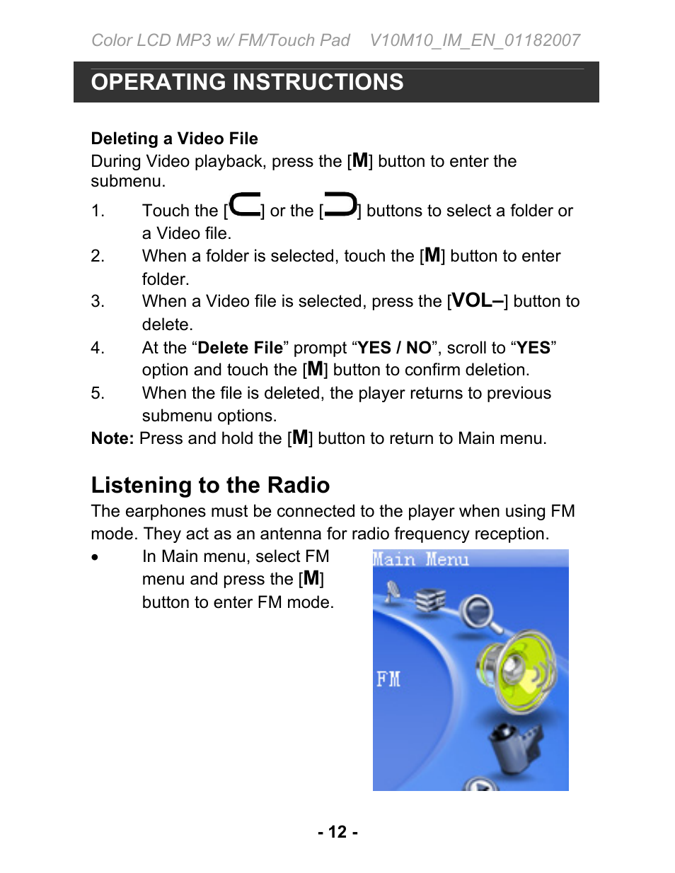 Operating instructions, Listening to the radio | Jwin JX-MP231 User Manual | Page 13 / 31