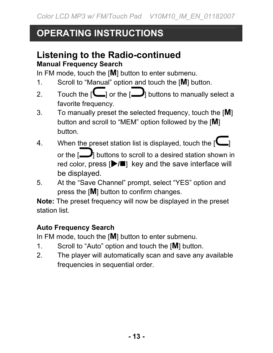 Operating instructions, Listening to the radio-continued | Jwin JX-MP231 User Manual | Page 14 / 31