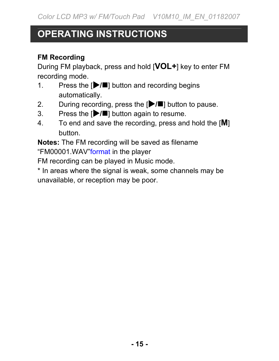 Operating instructions | Jwin JX-MP231 User Manual | Page 16 / 31