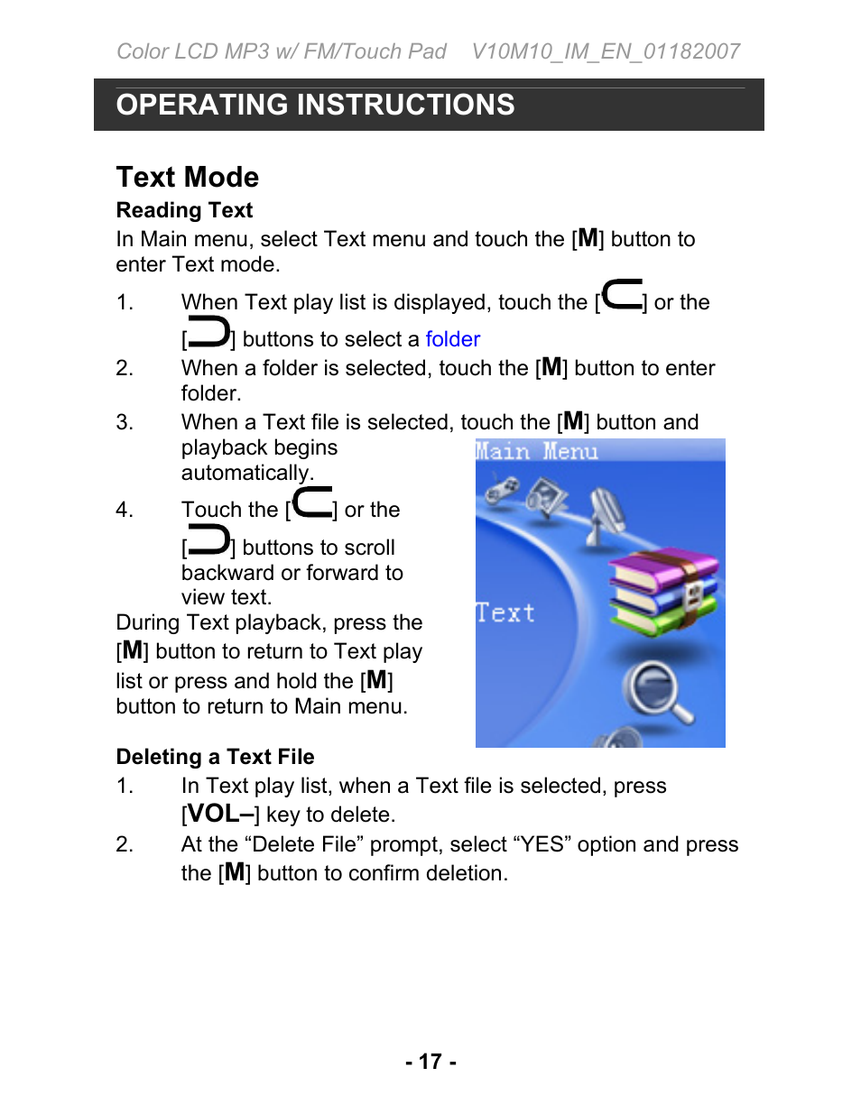 Operating instructions, Text mode | Jwin JX-MP231 User Manual | Page 18 / 31