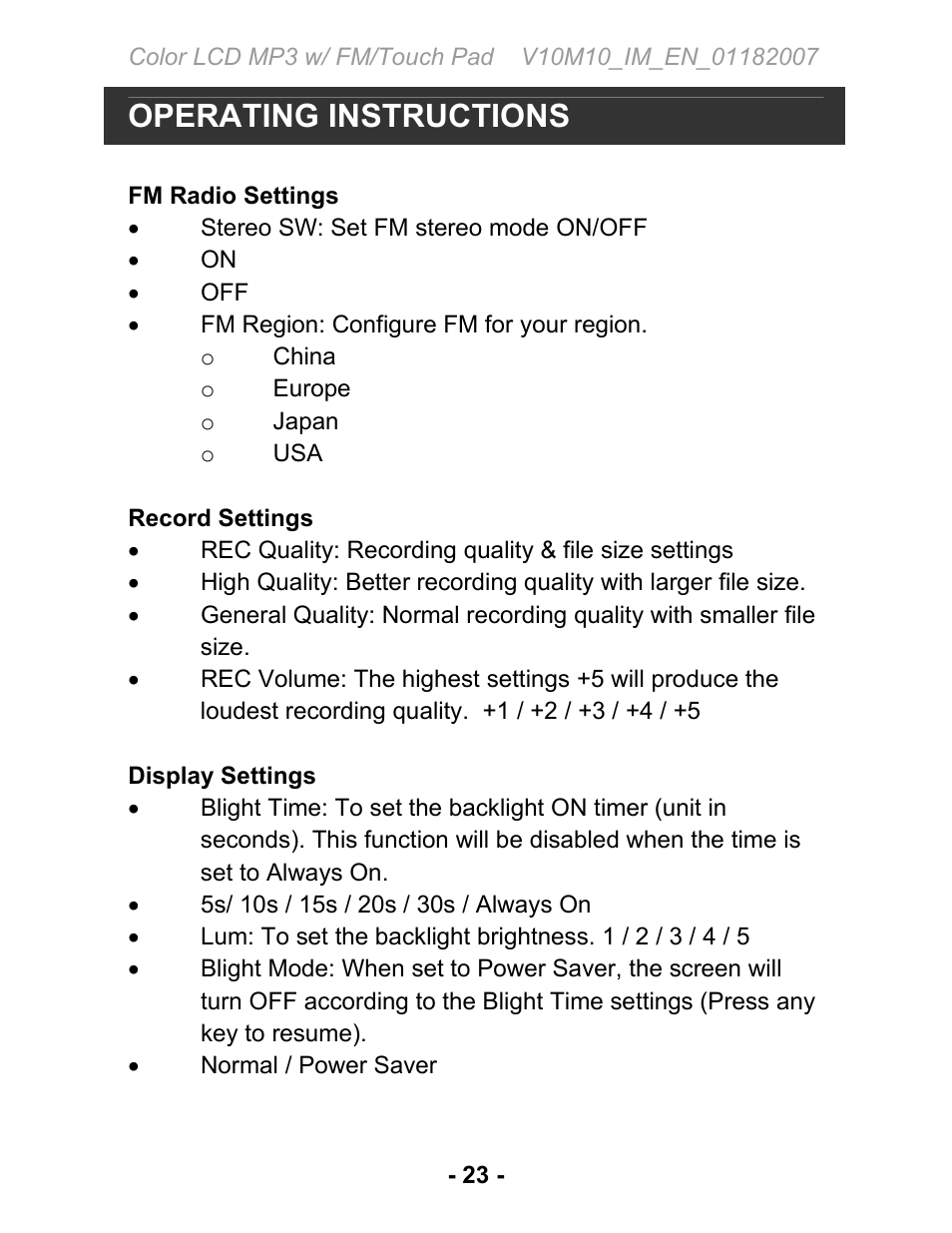 Operating instructions | Jwin JX-MP231 User Manual | Page 24 / 31