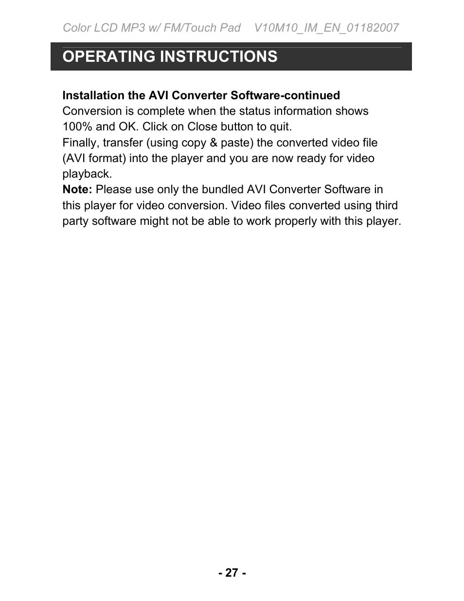 Operating instructions | Jwin JX-MP231 User Manual | Page 28 / 31