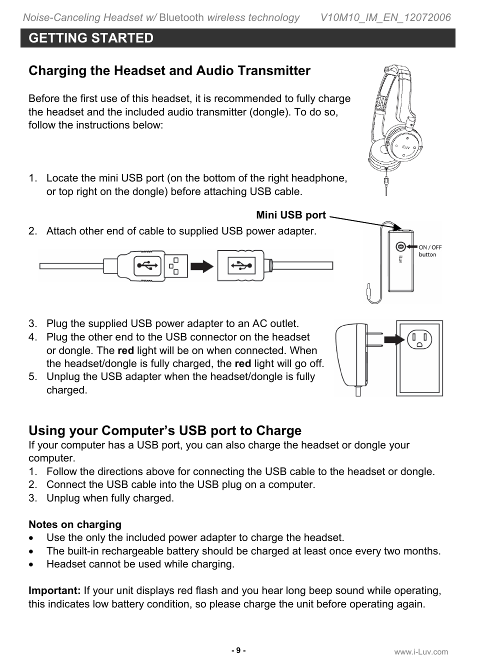 Using your computer’s usb port to charge | Jwin ILuv i903 User Manual | Page 10 / 23