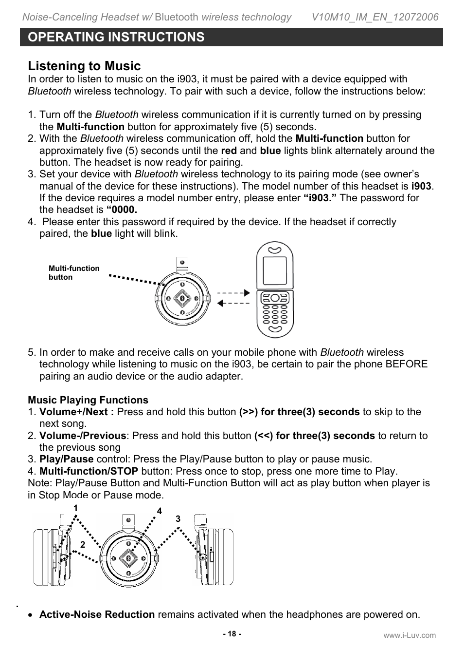 Operating instructions, Listening to music | Jwin ILuv i903 User Manual | Page 19 / 23