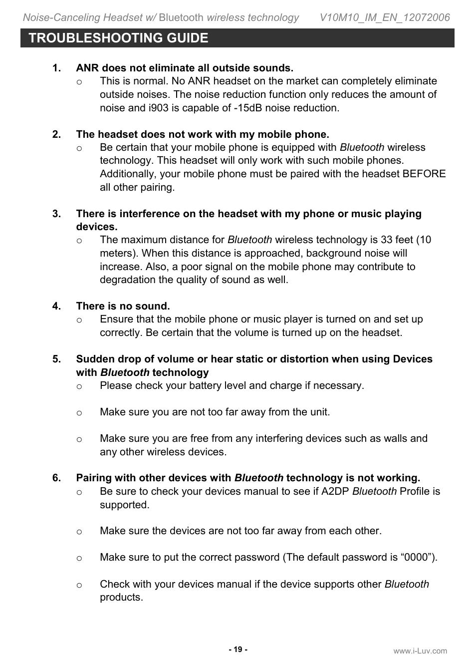 Troubleshooting guide | Jwin ILuv i903 User Manual | Page 20 / 23