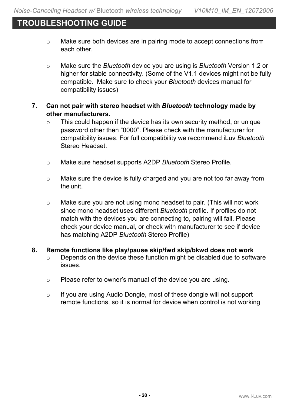 Troubleshooting guide | Jwin ILuv i903 User Manual | Page 21 / 23