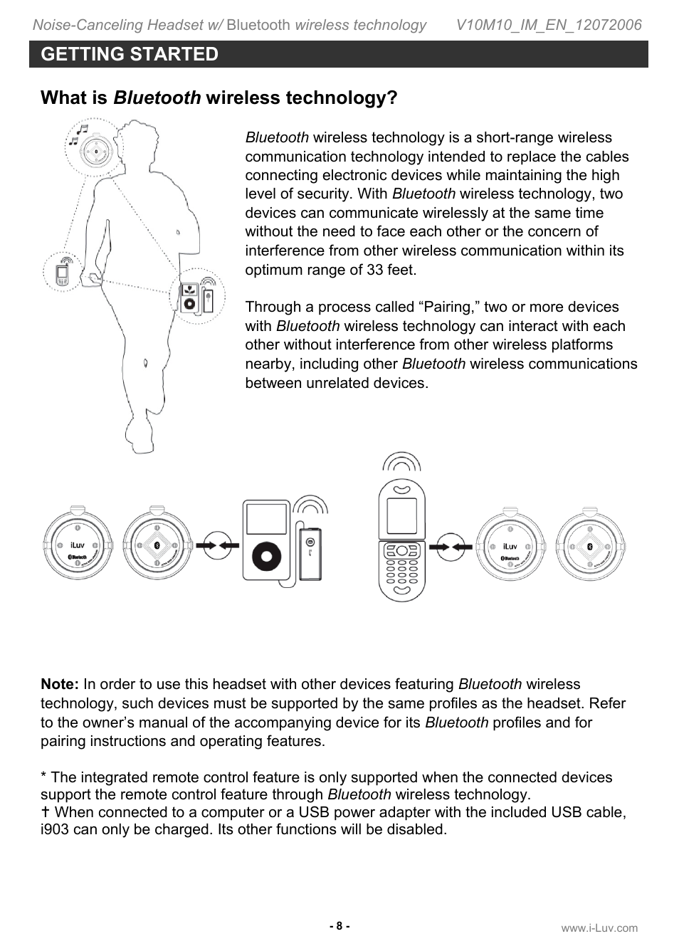 Getting started, What is bluetooth wireless technology | Jwin ILuv i903 User Manual | Page 9 / 23