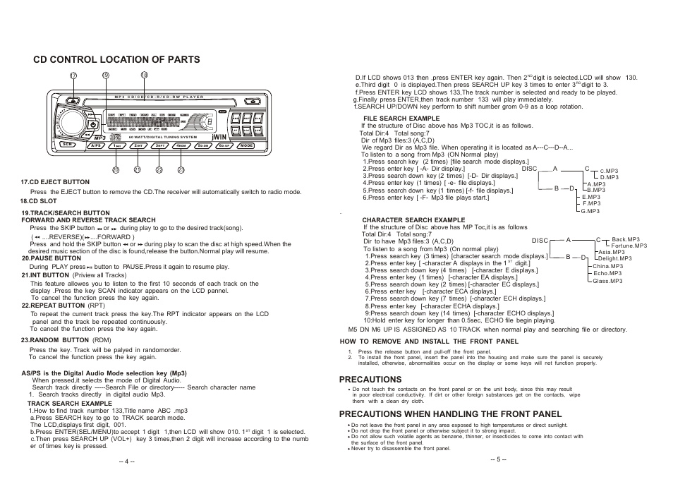 Т³гж 3, Cd control location of parts | Jwin JC-CD260 User Manual | Page 3 / 5