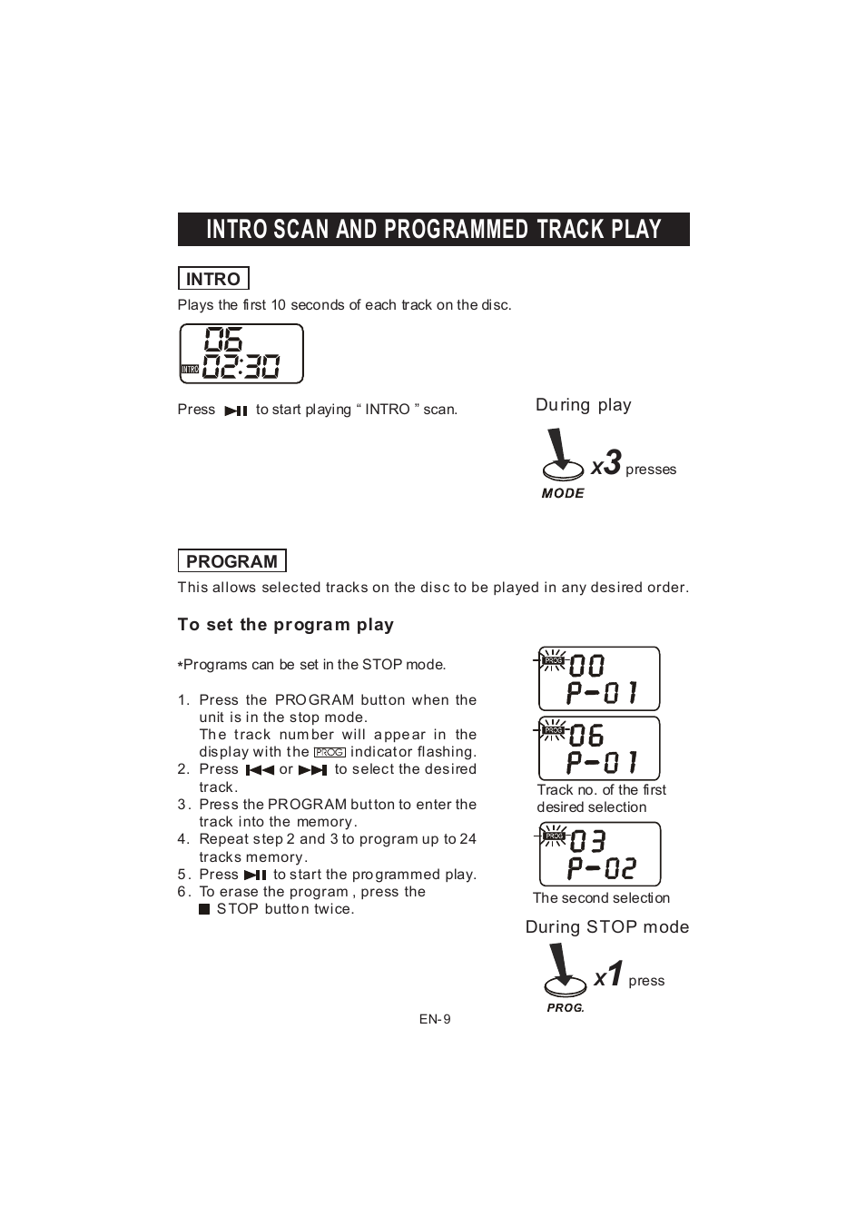 Intro scan and programmed track play | Jwin JX-CD678 User Manual | Page 10 / 14