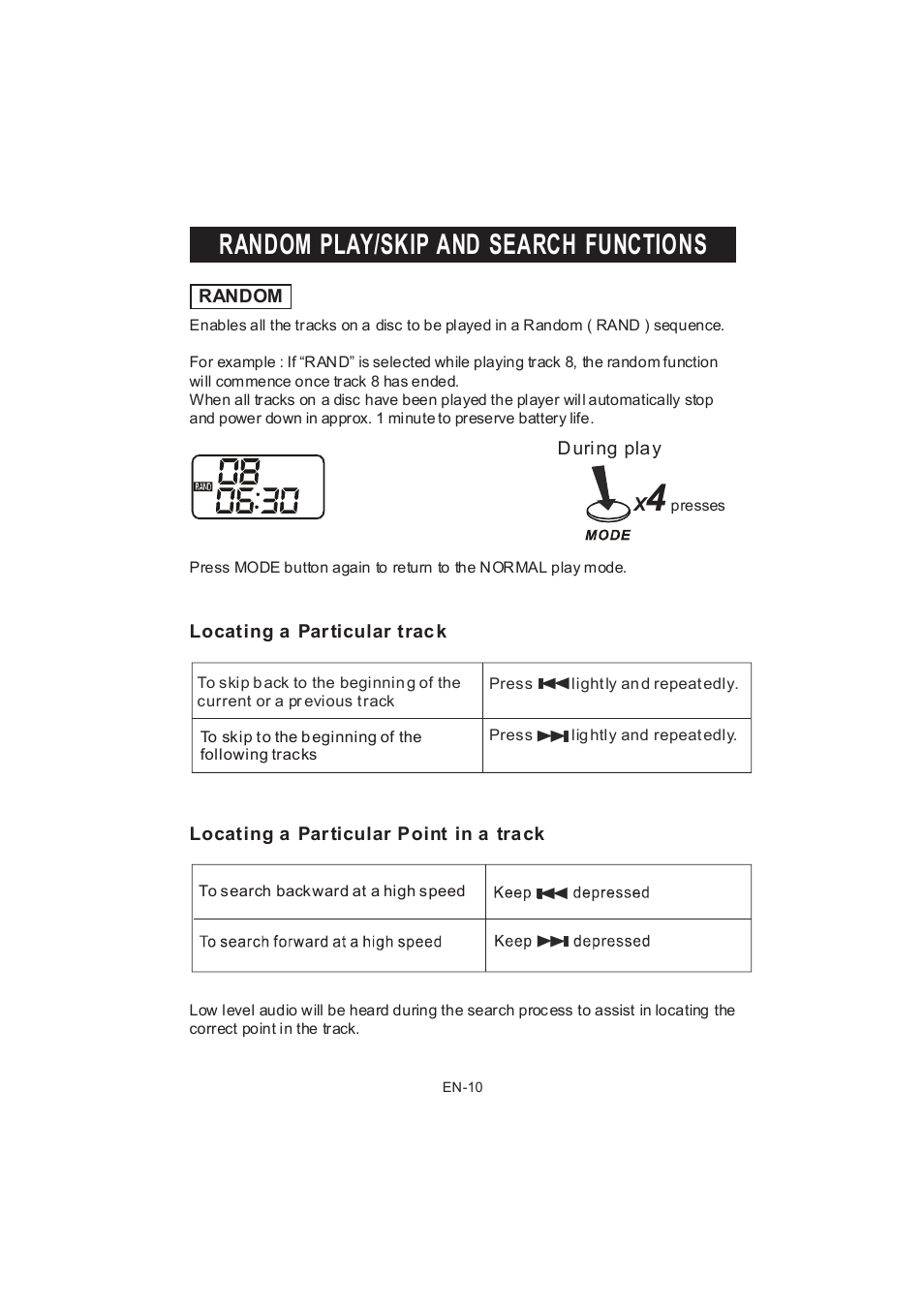 Random play/skip and search functions | Jwin JX-CD678 User Manual | Page 11 / 14