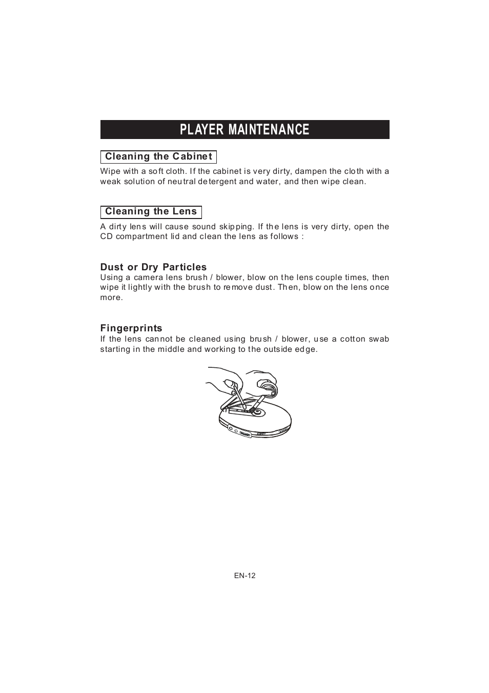 Player maintenance | Jwin JX-CD678 User Manual | Page 13 / 14