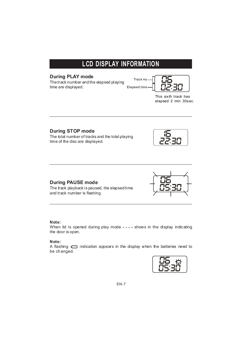 Lcd display information | Jwin JX-CD678 User Manual | Page 8 / 14