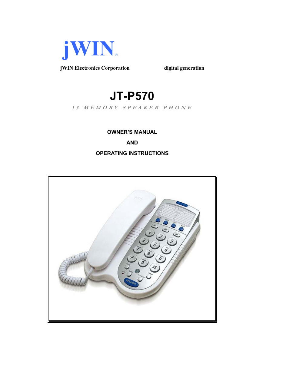 Jwin JT-P570 User Manual | 11 pages