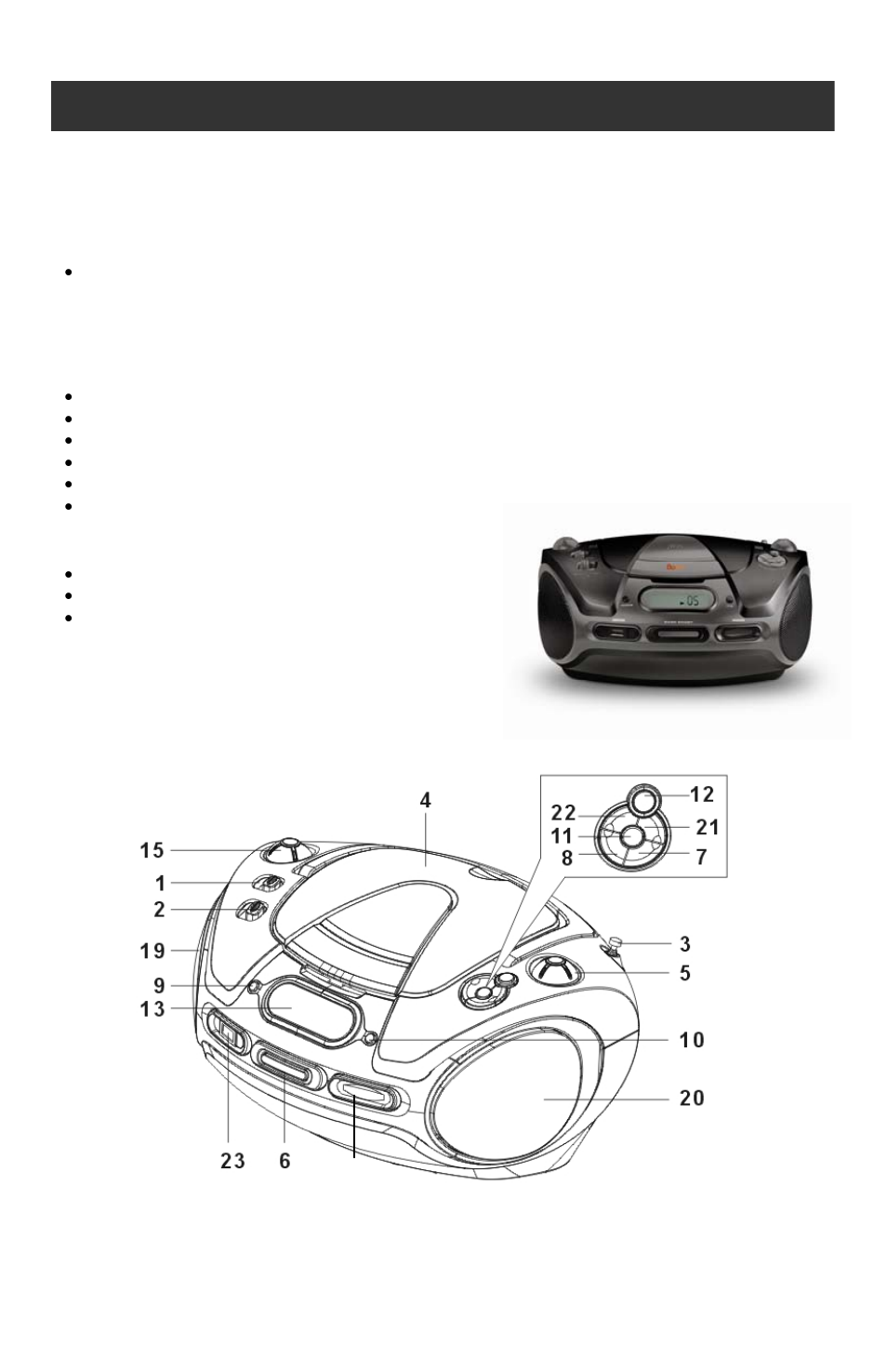 Getting started, Portable mp3 cd boombox with usb / sd / mmc reader, What’s included | Location of controls | Jwin JX-CD561 User Manual | Page 8 / 20