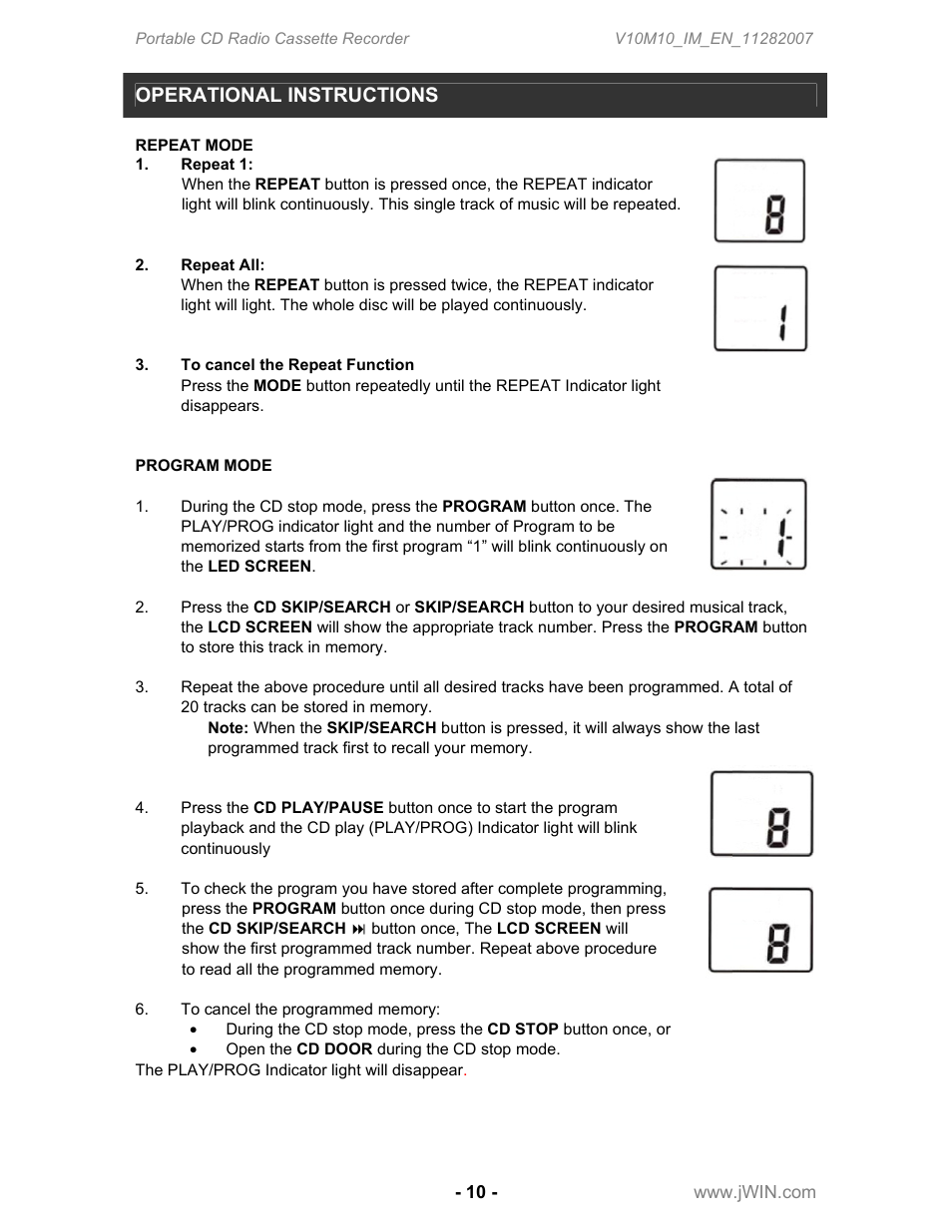 Operational instructions | Jwin JX-CD483 User Manual | Page 11 / 16