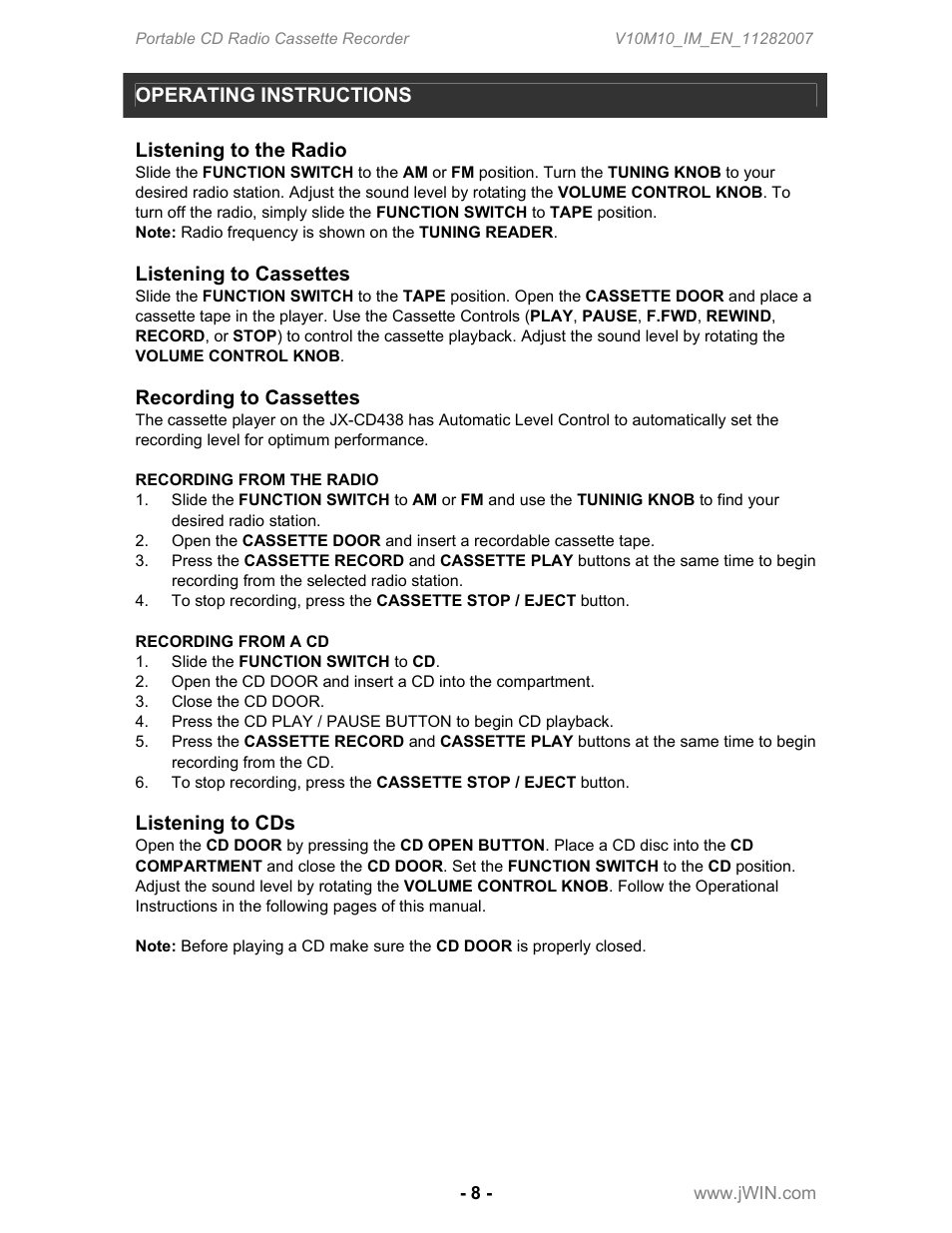 Jwin JX-CD483 User Manual | Page 9 / 16