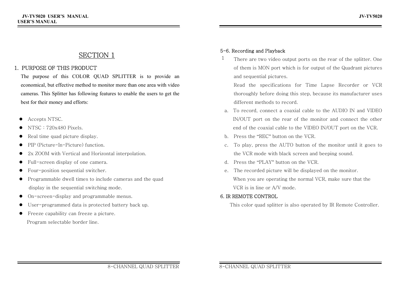 Jwin 8-Channel Quad Splitter JV-TV5020 User Manual | Page 4 / 12