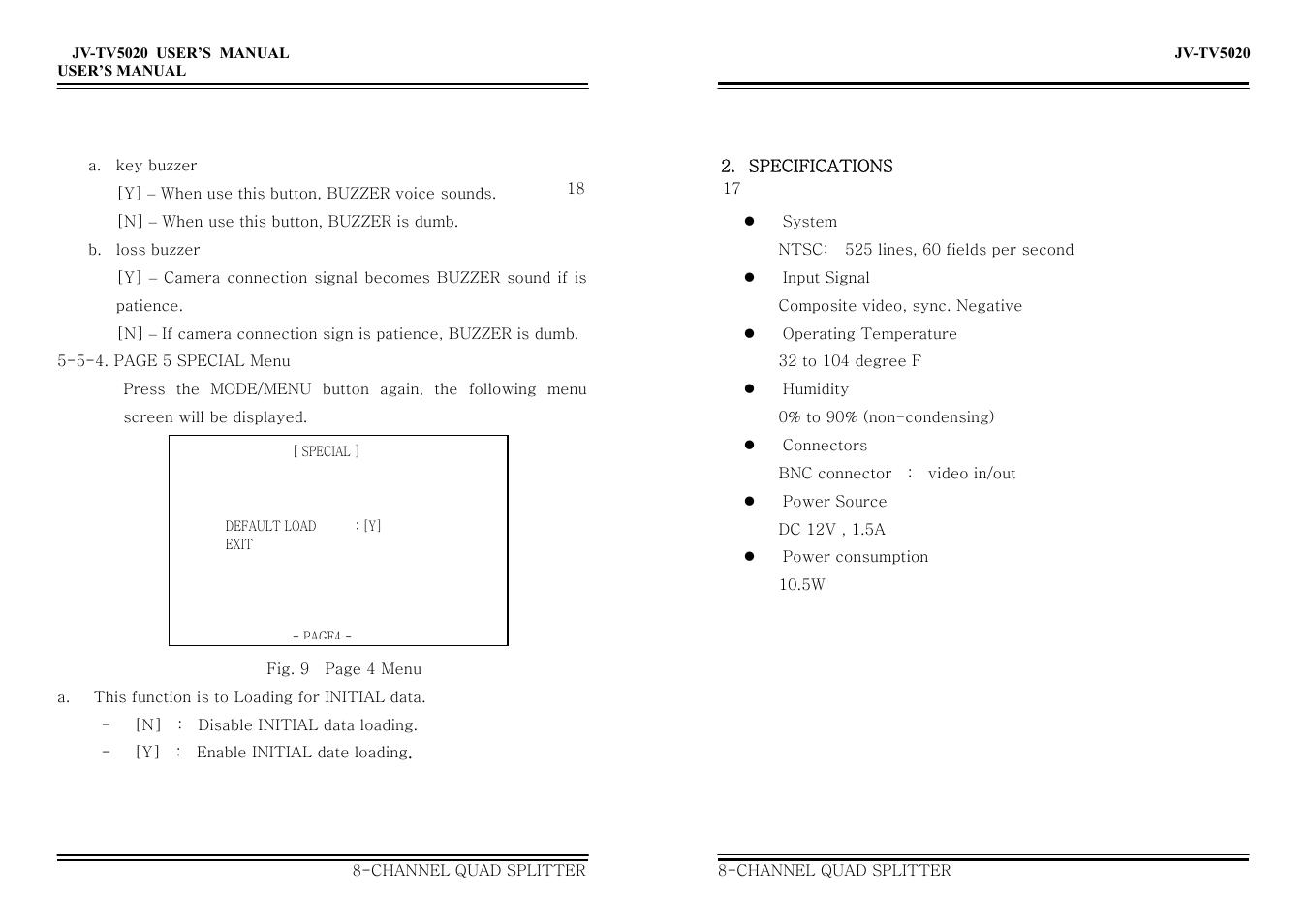 Jwin 8-Channel Quad Splitter JV-TV5020 User Manual | Page 5 / 12