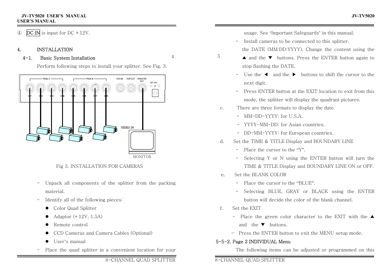 Jwin 8-Channel Quad Splitter JV-TV5020 User Manual | Page 8 / 12