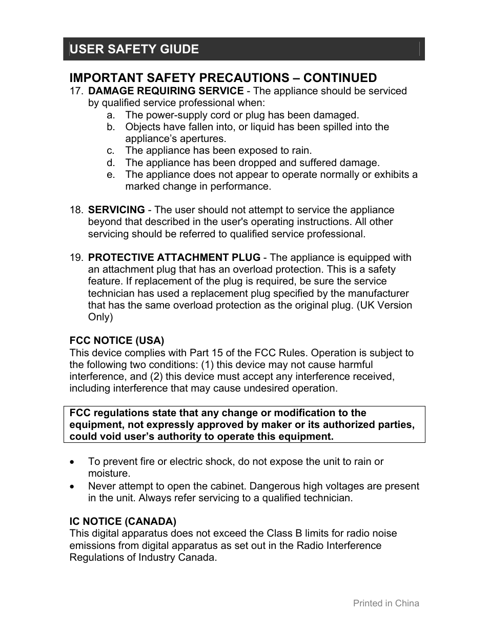 User safety giude, Important safety precautions – continued | Jwin JL-355 User Manual | Page 10 / 12