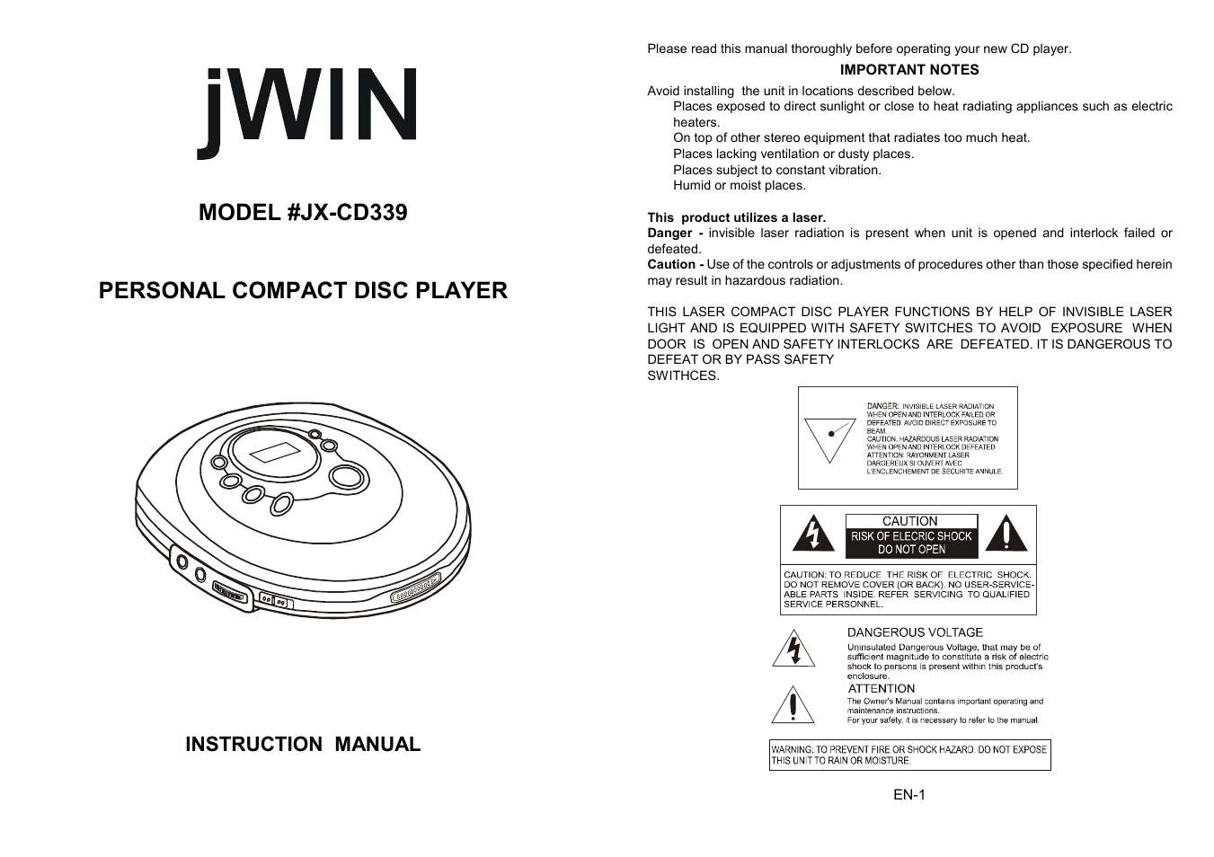 Jwin JX-CD339 User Manual | 7 pages