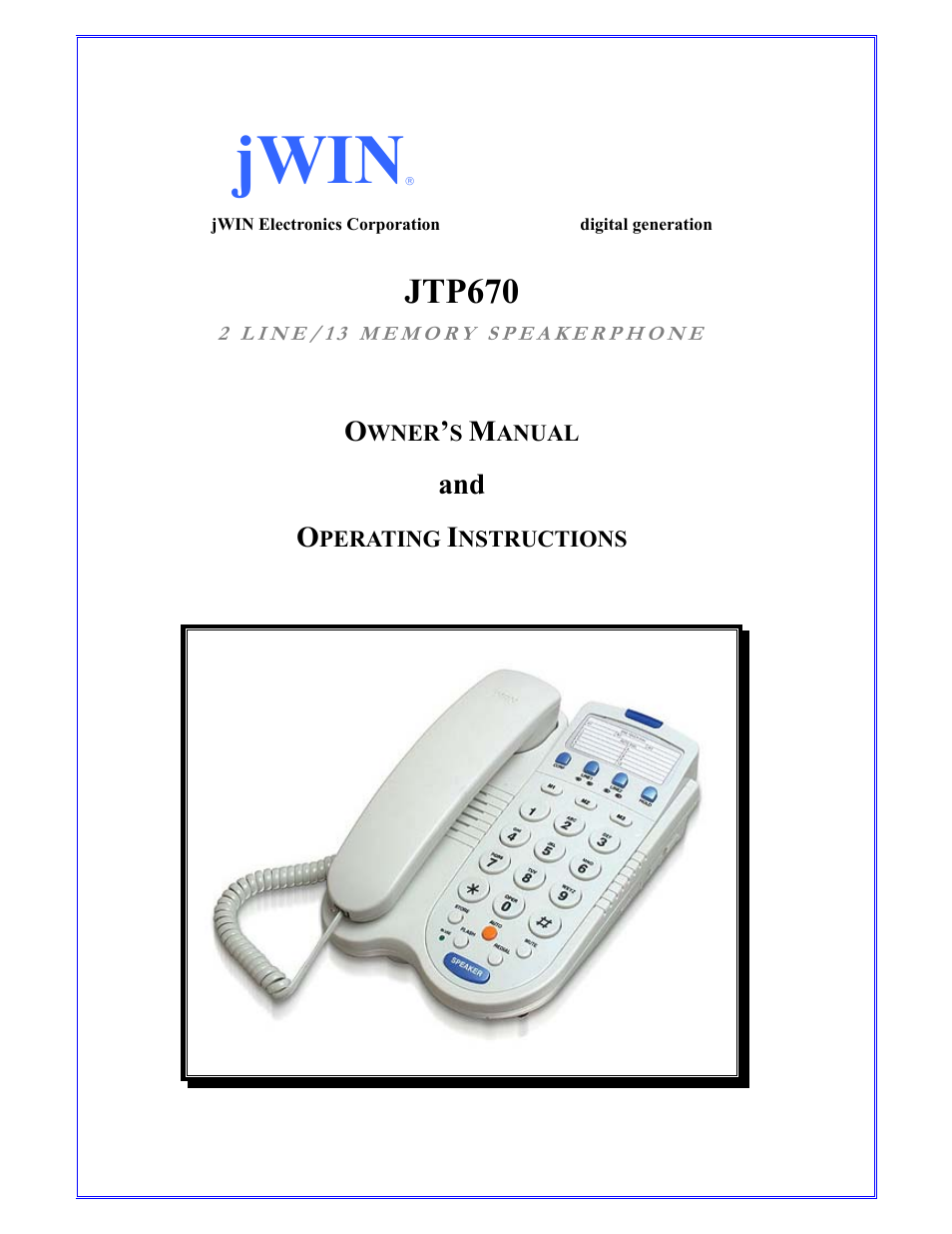 Jwin JT-P670 User Manual | 11 pages