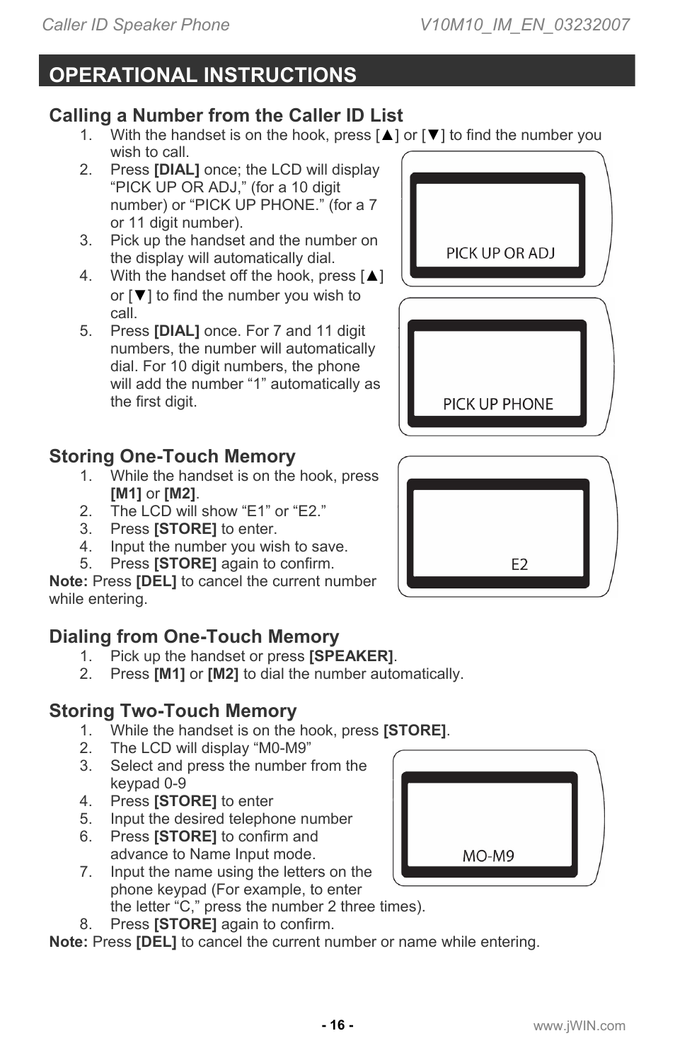 Operational instructions, Calling a number from the caller id list | Jwin JT P531 User Manual | Page 17 / 20