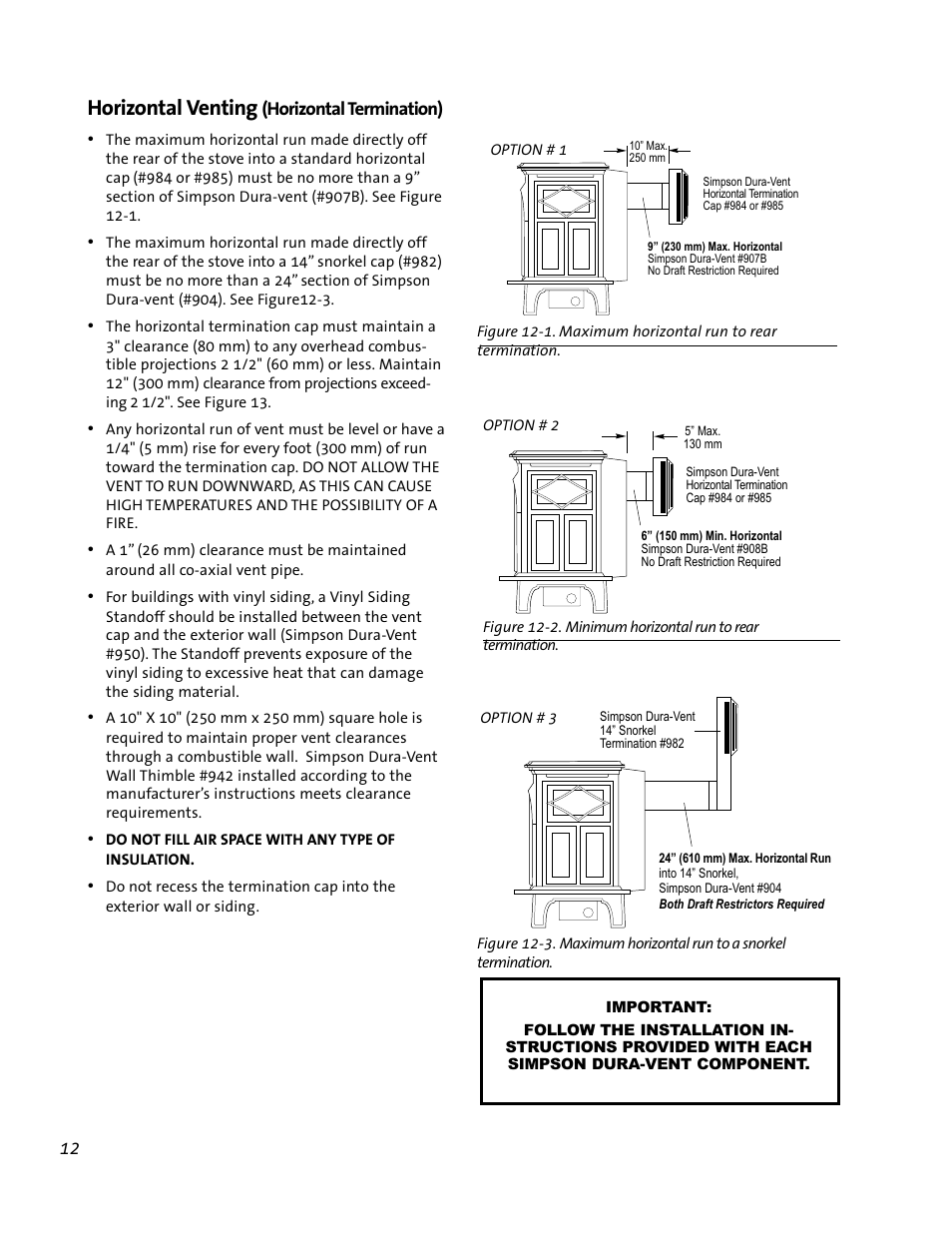 Horizontal venting | Jotul GF 200 DV User Manual | Page 12 / 28