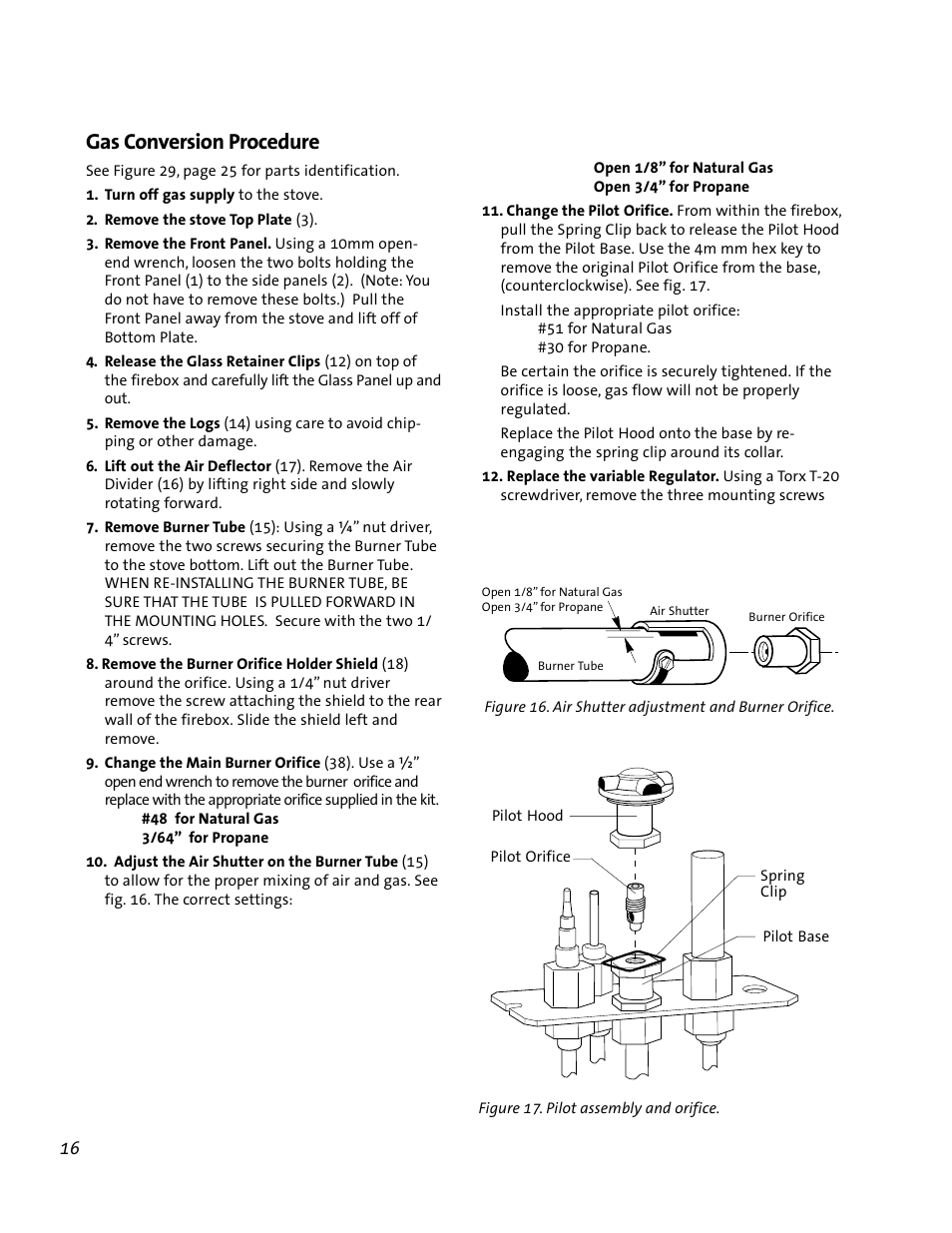 Gas conversion procedure | Jotul GF 200 DV User Manual | Page 16 / 28